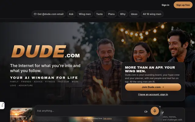 Dude.com home page
