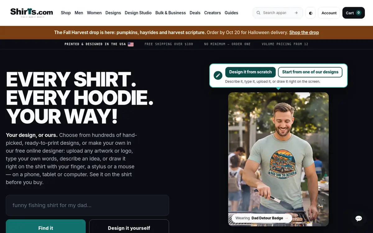 Shirts.com home page