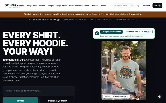 Shirts.com home page
